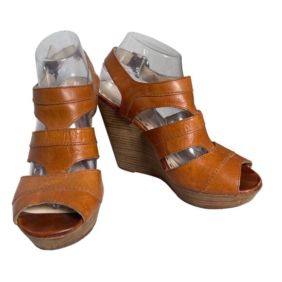 Coach Shoes - Coach Jazlyn Cognac Leather Wedge Heel Sandal Women’s Size 10B